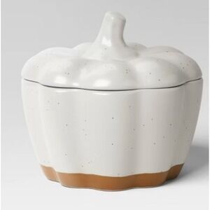 White Ceramic Pumpkin Jar with Lid Speckled Fall‎ Decor Accent Piece